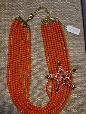 Park Lane Orange Multi-Strand Beaded Necklace with Jeweled Star Pendant